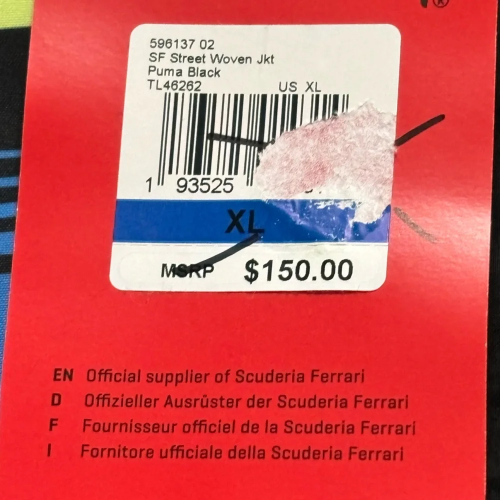 Puma Scuderia Ferrari Jacket Windbreaker Size XL‎